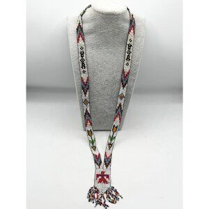 Vintage hand beaded seed bead tassel necklace